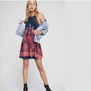 Free People NWT Shea Printed Slip Dress Navy Color